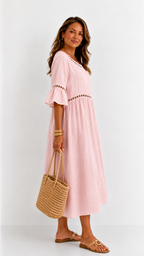 Hélène | Vestido Largo de Lino con Efecto Vientre Plano