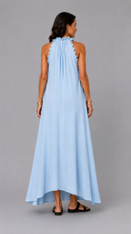Fernanda | Vestido Largo Sin Mangas de Lino con Volantes Elegantes