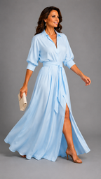 Zelith | Vestido Midi Elegante con Cinturón y Cuello Camisero