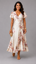 Alba | Vestido Midi Envolvente Fruncido Floral Elegante