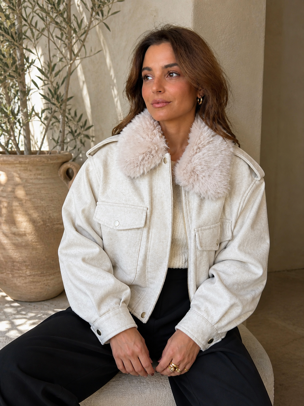 Chaqueta Siena Beige con Cuello de Pelo™