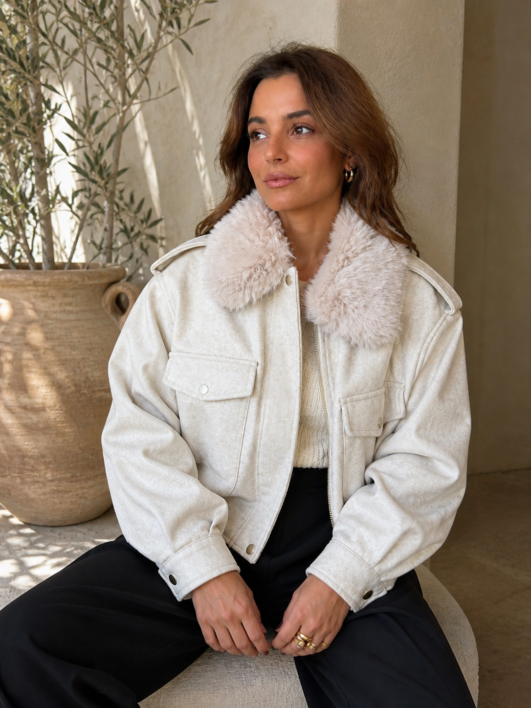 Chaqueta Siena Beige con Cuello de Pelo™