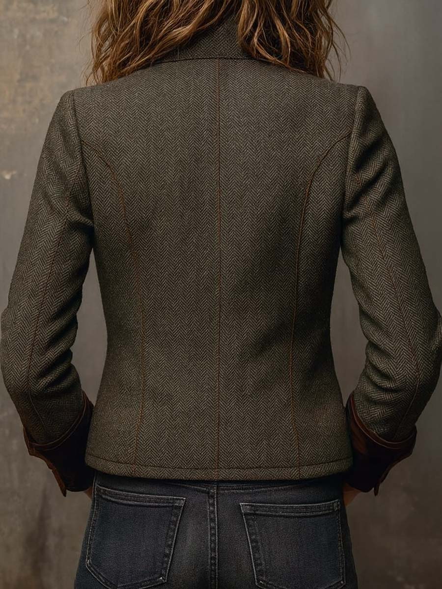 Honorina | Blazer vintage de espiga con ribetes a contraste