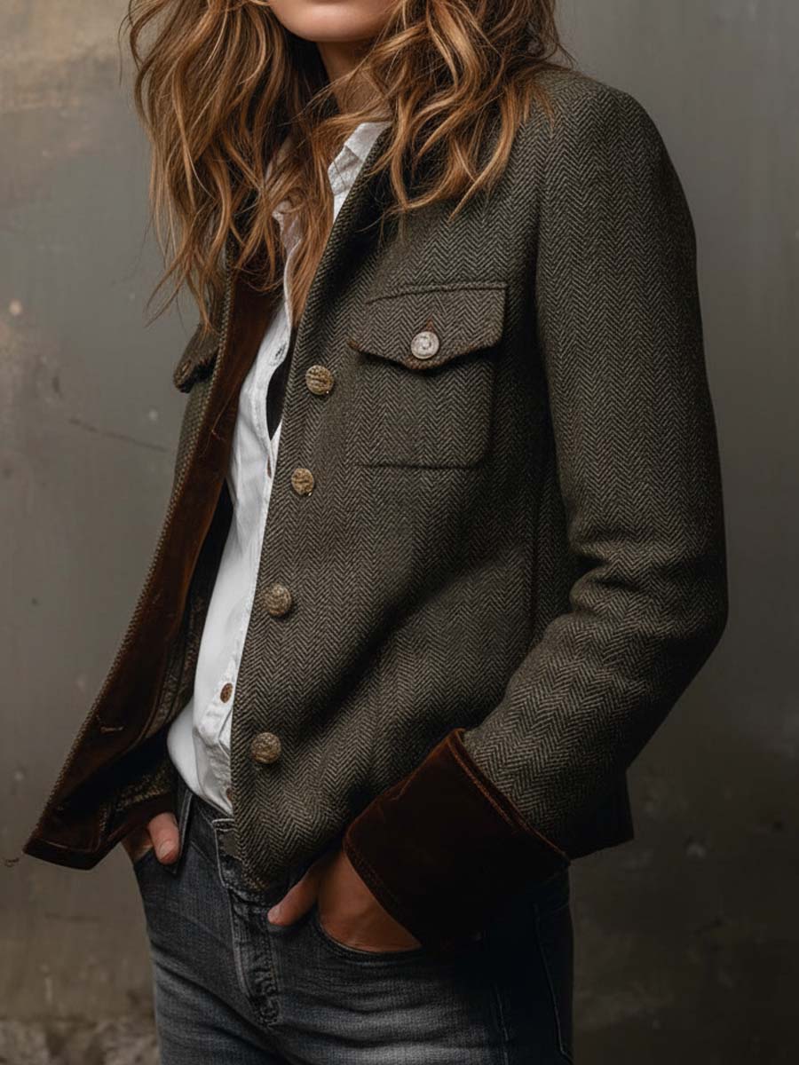 Honorina | Blazer vintage de espiga con ribetes a contraste