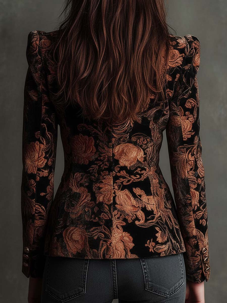 Berta | Blazer de sastre con flores en negro y bronce