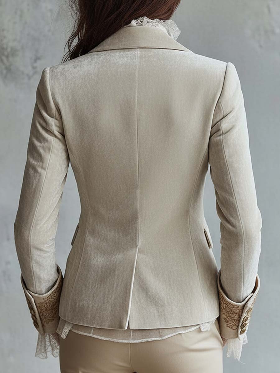 Constanza | Blazer marfil con bordado floral dorado