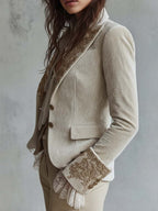Constanza | Blazer marfil con bordado floral dorado