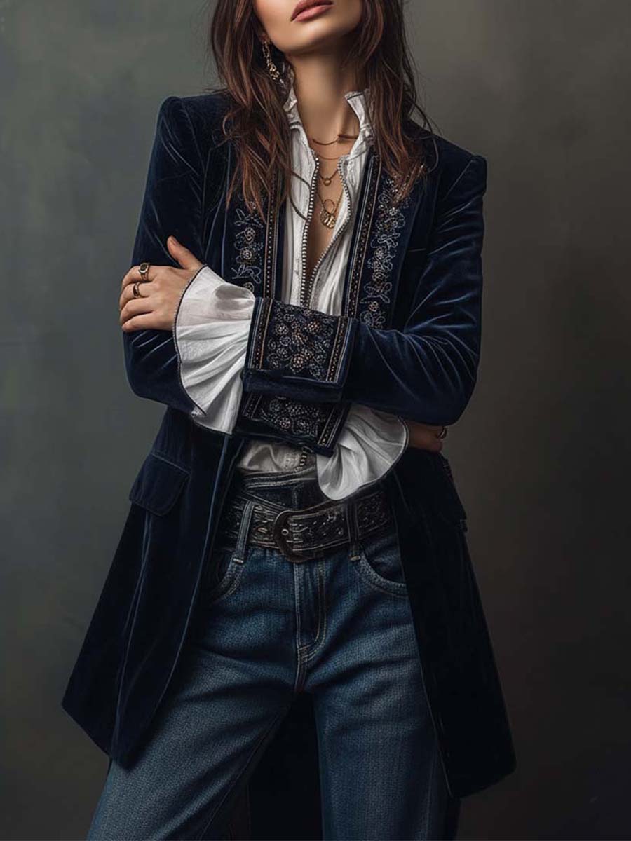 Atenea | Chaqueta larga bordada de estilo vintage