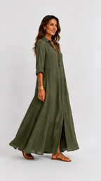 Céline | Vestido Maxi Negro Holgado con Botones