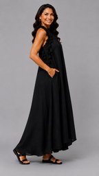 Fernanda | Vestido Largo Sin Mangas de Lino con Volantes Elegantes