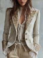 Constanza | Blazer marfil con bordado floral dorado