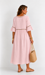 Hélène | Vestido Largo de Lino con Efecto Vientre Plano