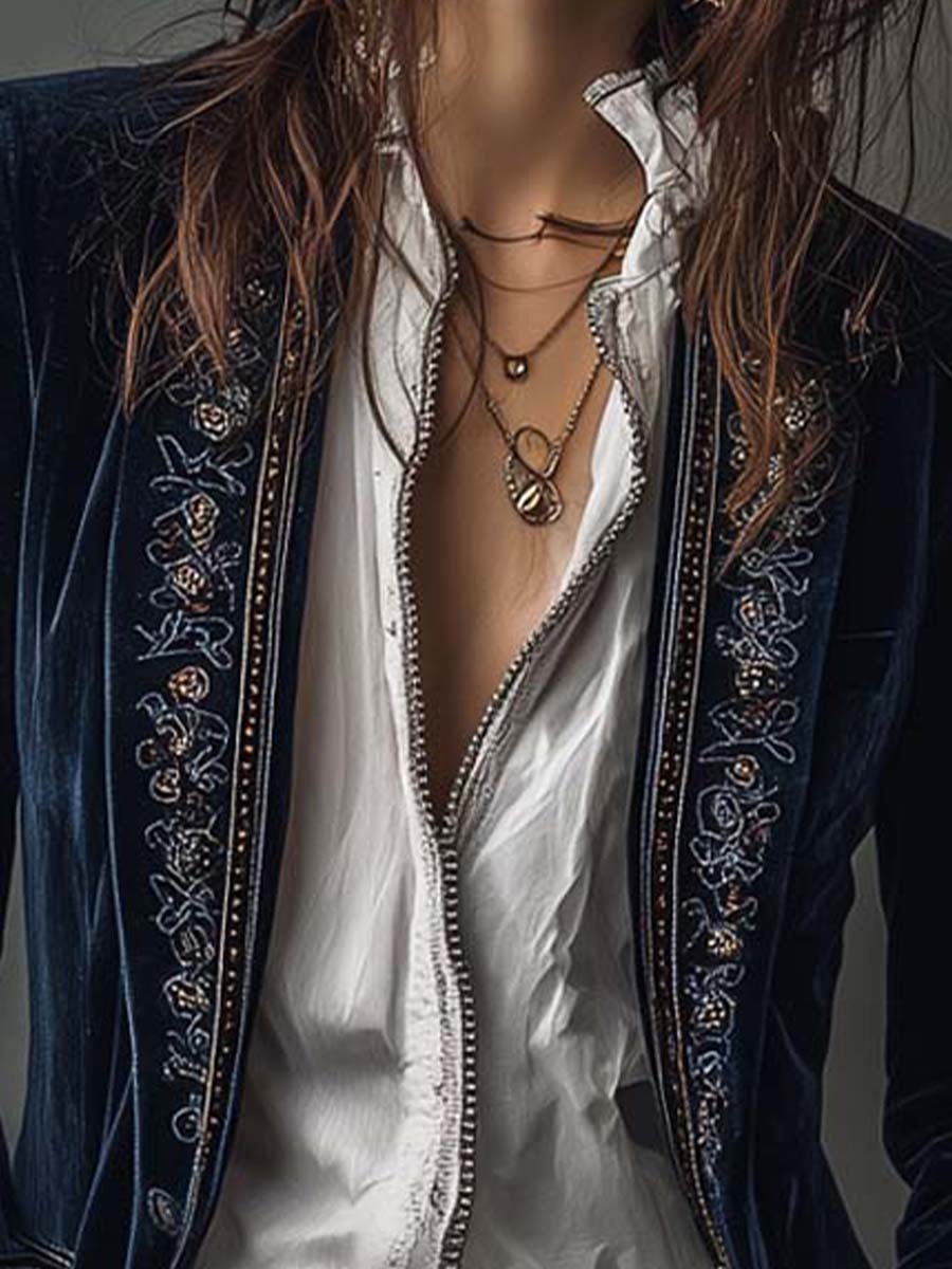 Atenea | Chaqueta larga bordada de estilo vintage