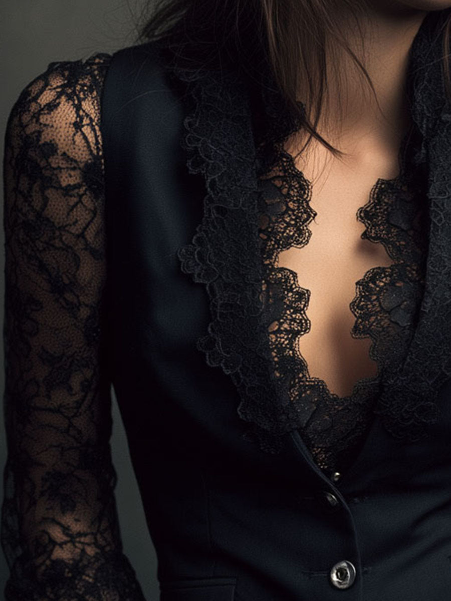 Noemí | Top estilo blazer con mangas semitransparentes