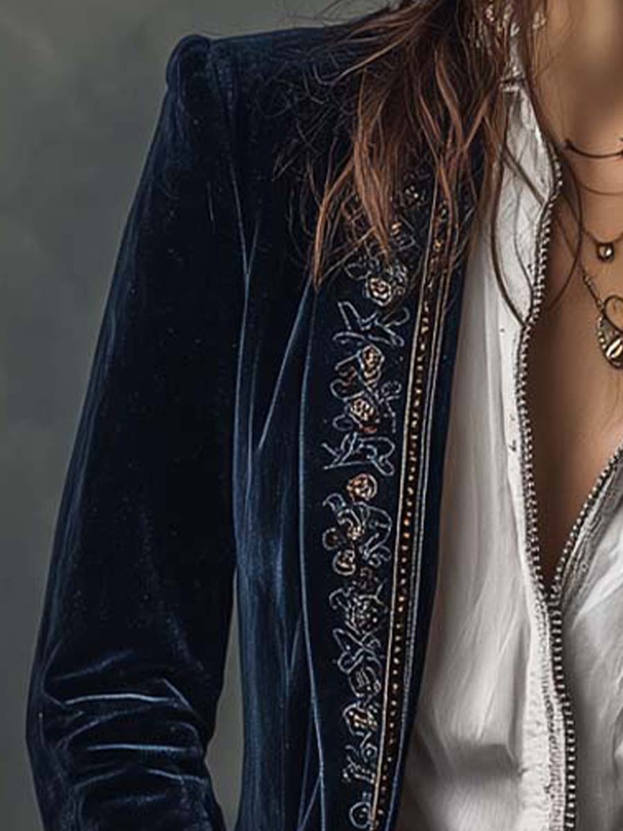 Atenea | Chaqueta larga bordada de estilo vintage