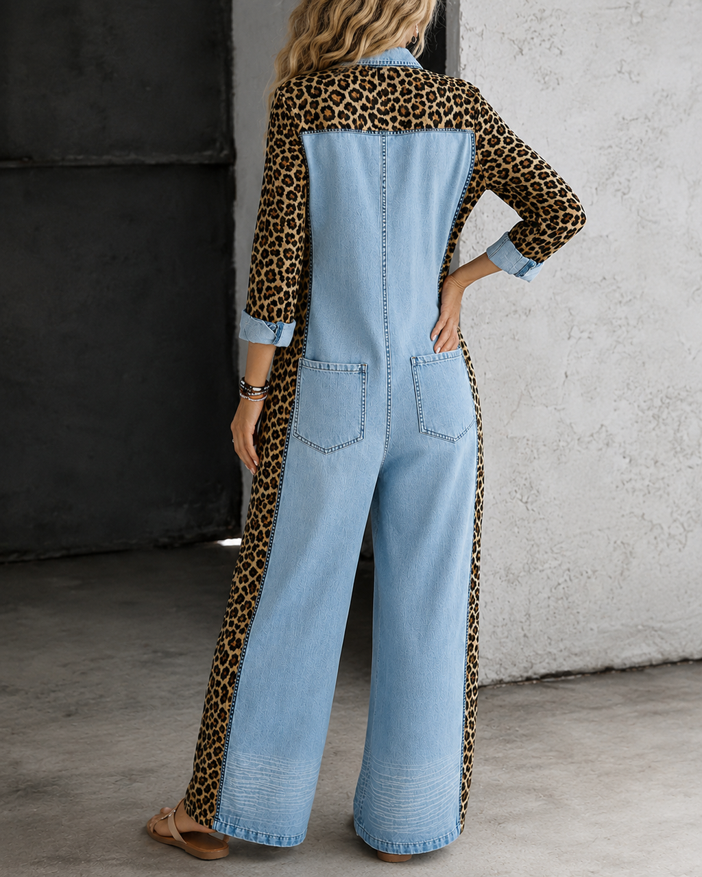 Aven™ | Tuta in Look Denim con Stampa Leopardo
