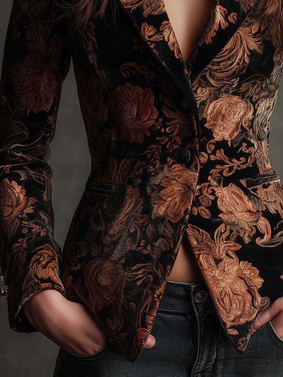 Berta | Blazer de sastre con flores en negro y bronce