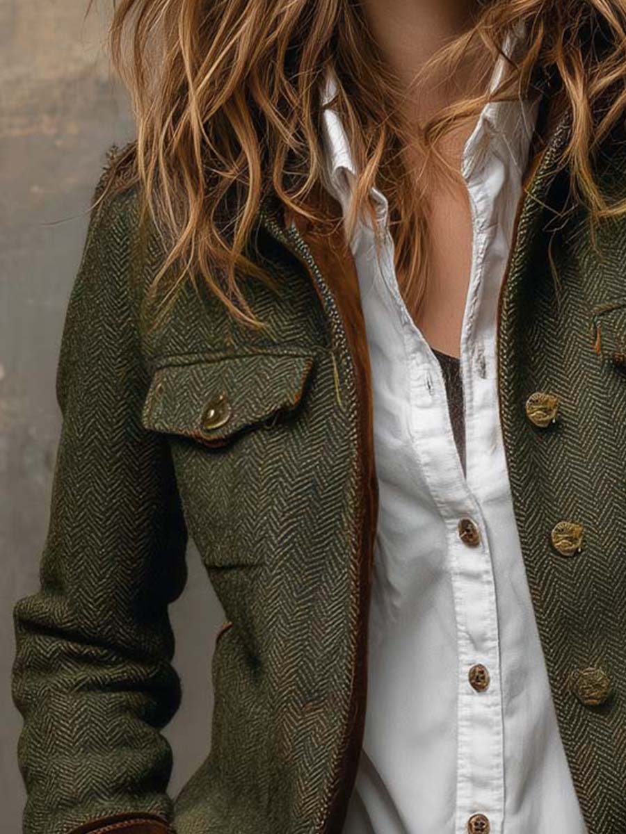 Honorina | Blazer vintage de espiga con ribetes a contraste