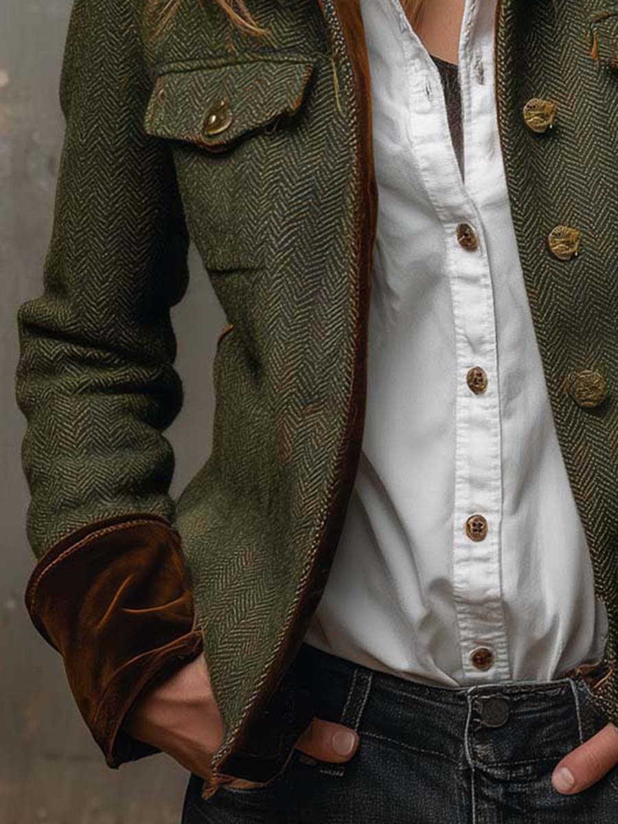 Honorina | Blazer vintage de espiga con ribetes a contraste