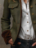 Honorina | Blazer vintage de espiga con ribetes a contraste
