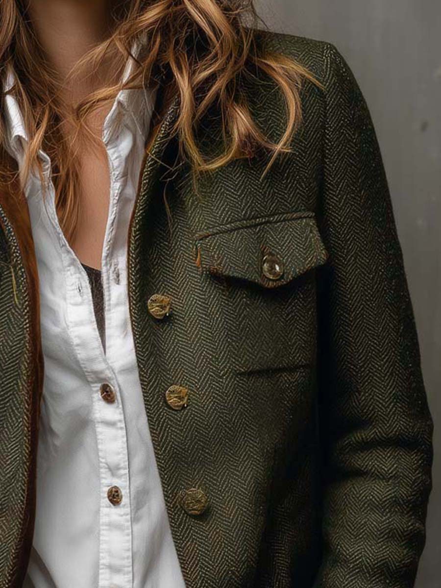 Honorina | Blazer vintage de espiga con ribetes a contraste