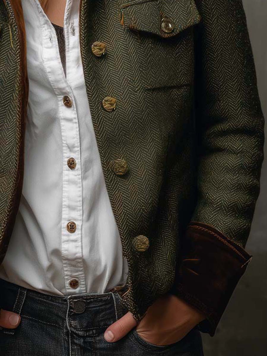 Honorina | Blazer vintage de espiga con ribetes a contraste