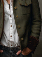 Honorina | Blazer vintage de espiga con ribetes a contraste