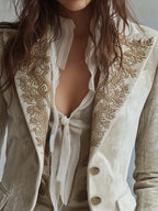 Constanza | Blazer marfil con bordado floral dorado