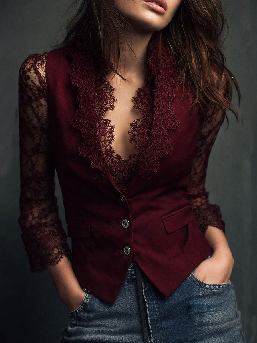 Noemí | Top estilo blazer con mangas semitransparentes