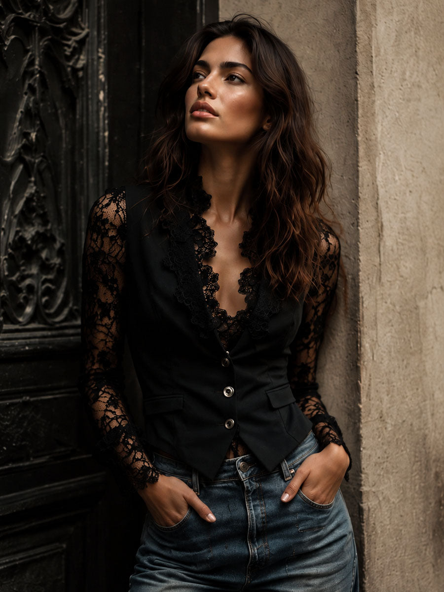 Noemí | Top estilo blazer con mangas semitransparentes