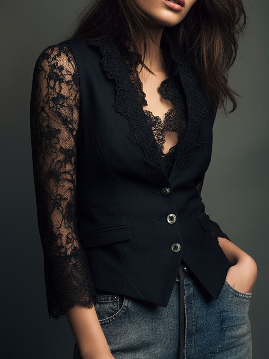 Noemí | Top estilo blazer con mangas semitransparentes