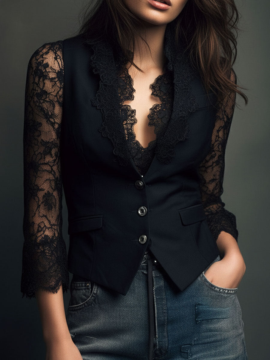 Noemí | Top estilo blazer con mangas semitransparentes