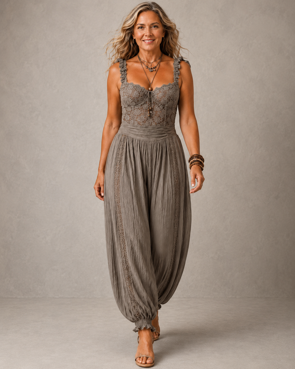 Léonie™ | Tuta in Pizzo con Pantaloni Ampi