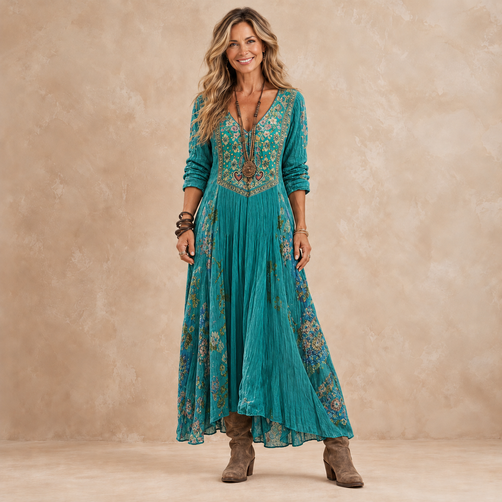 Rocío | Vestido largo bohemio en turquesa