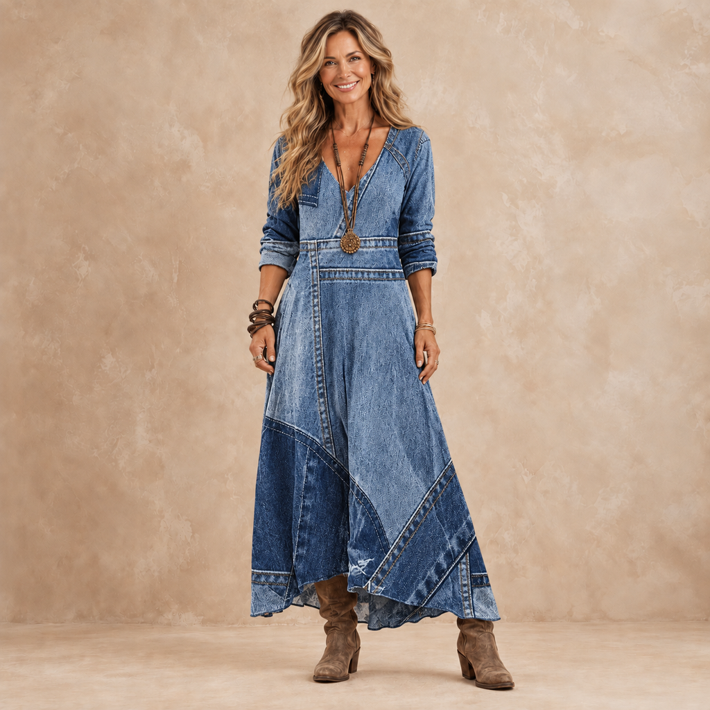 Alejandra | Vestido largo efecto denim