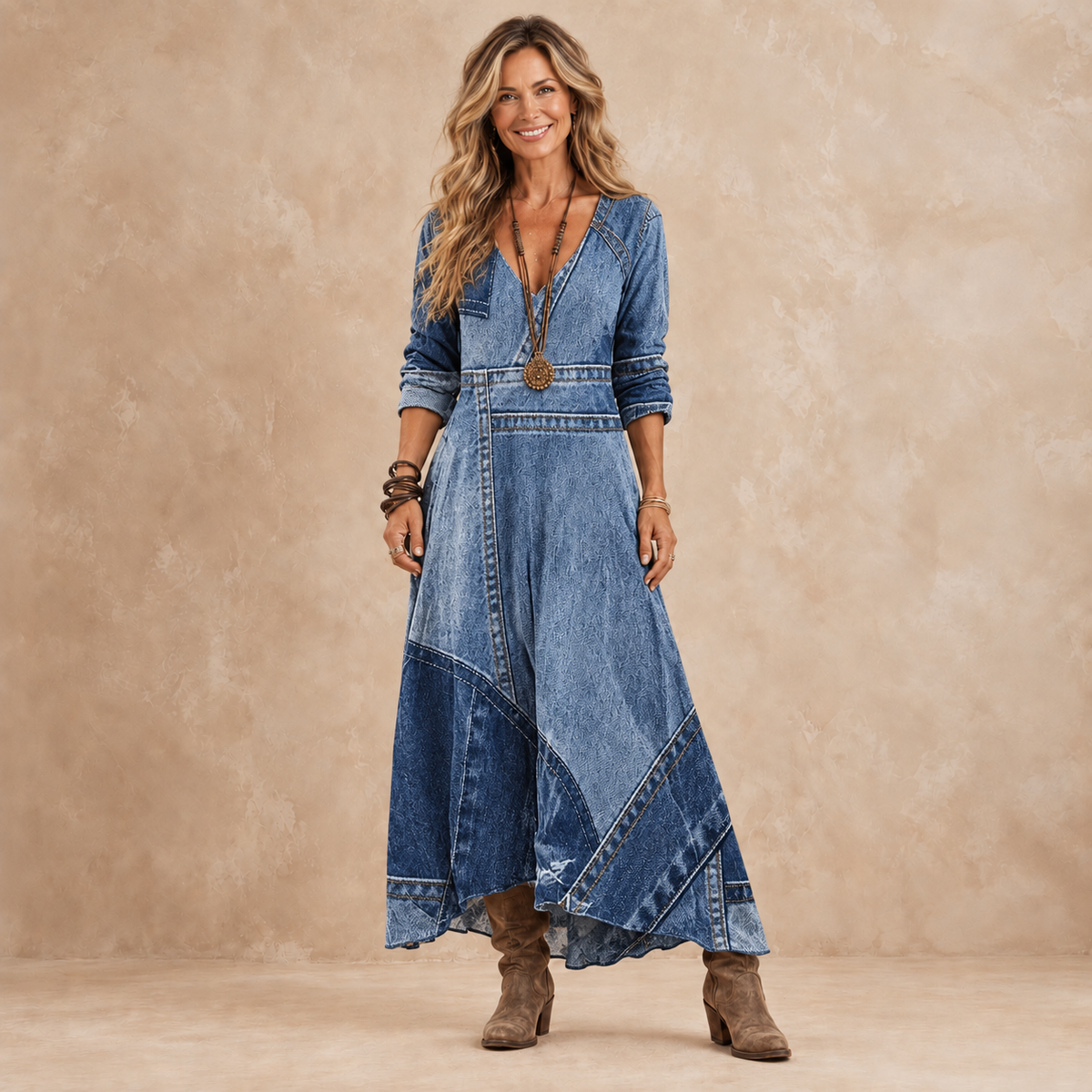 Alejandra | Vestido largo efecto denim