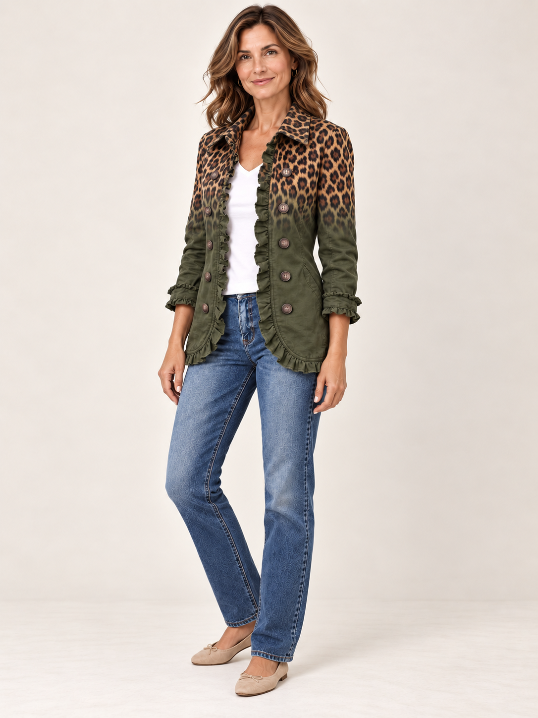 Casandra | Blazer de leopardo degradado con volantes