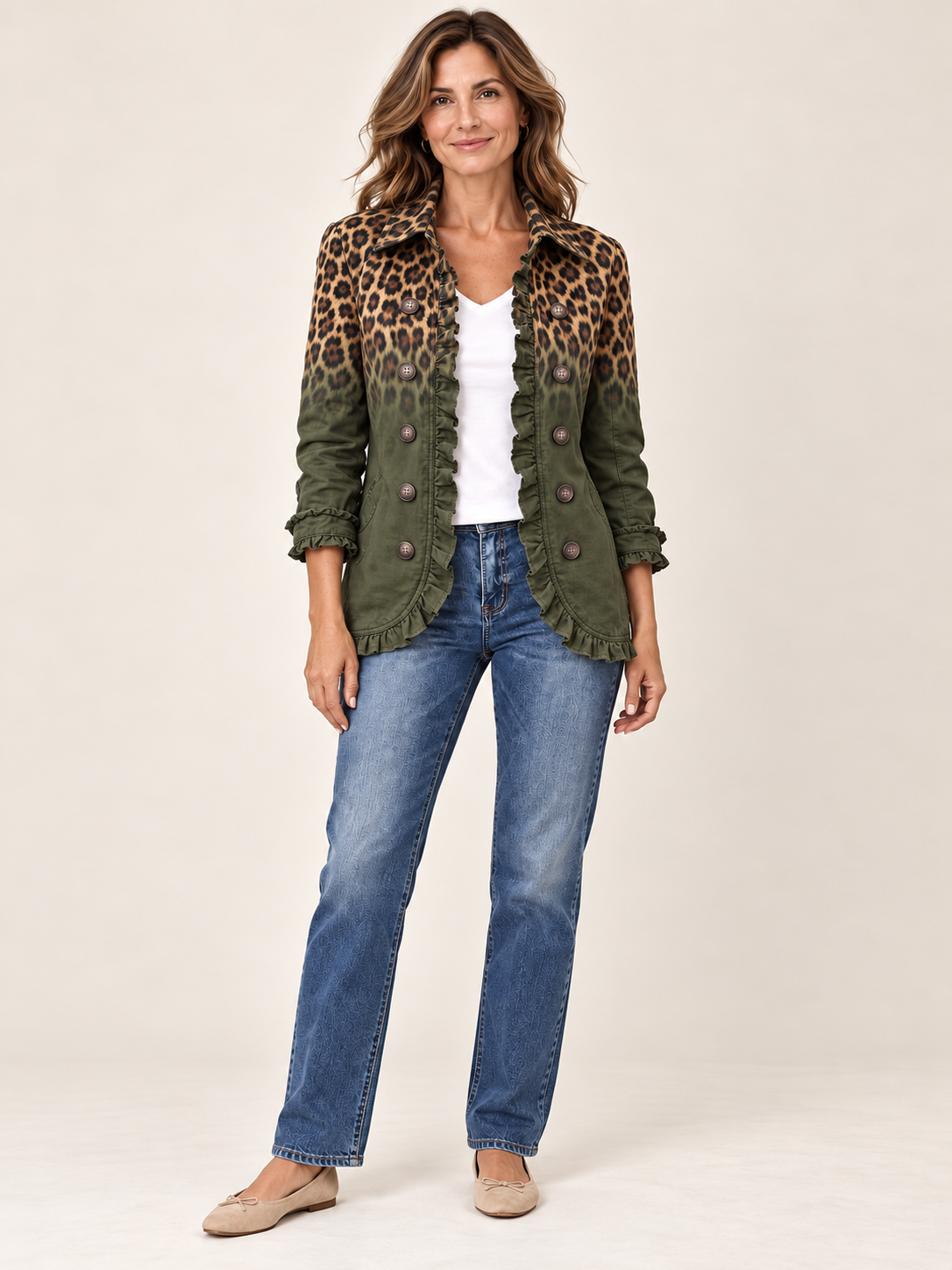 Casandra | Blazer de leopardo degradado con volantes