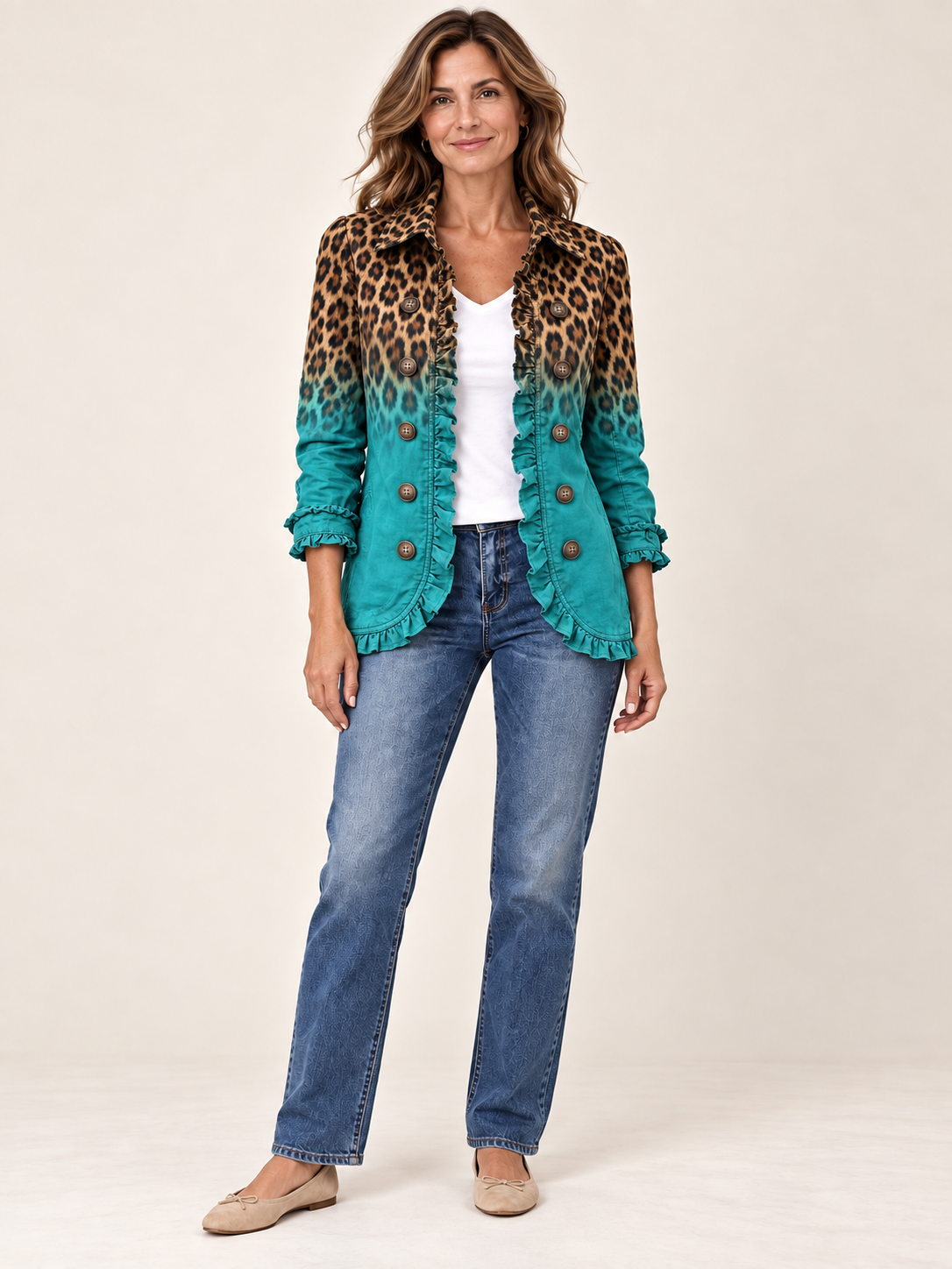 Casandra | Blazer de leopardo degradado con volantes