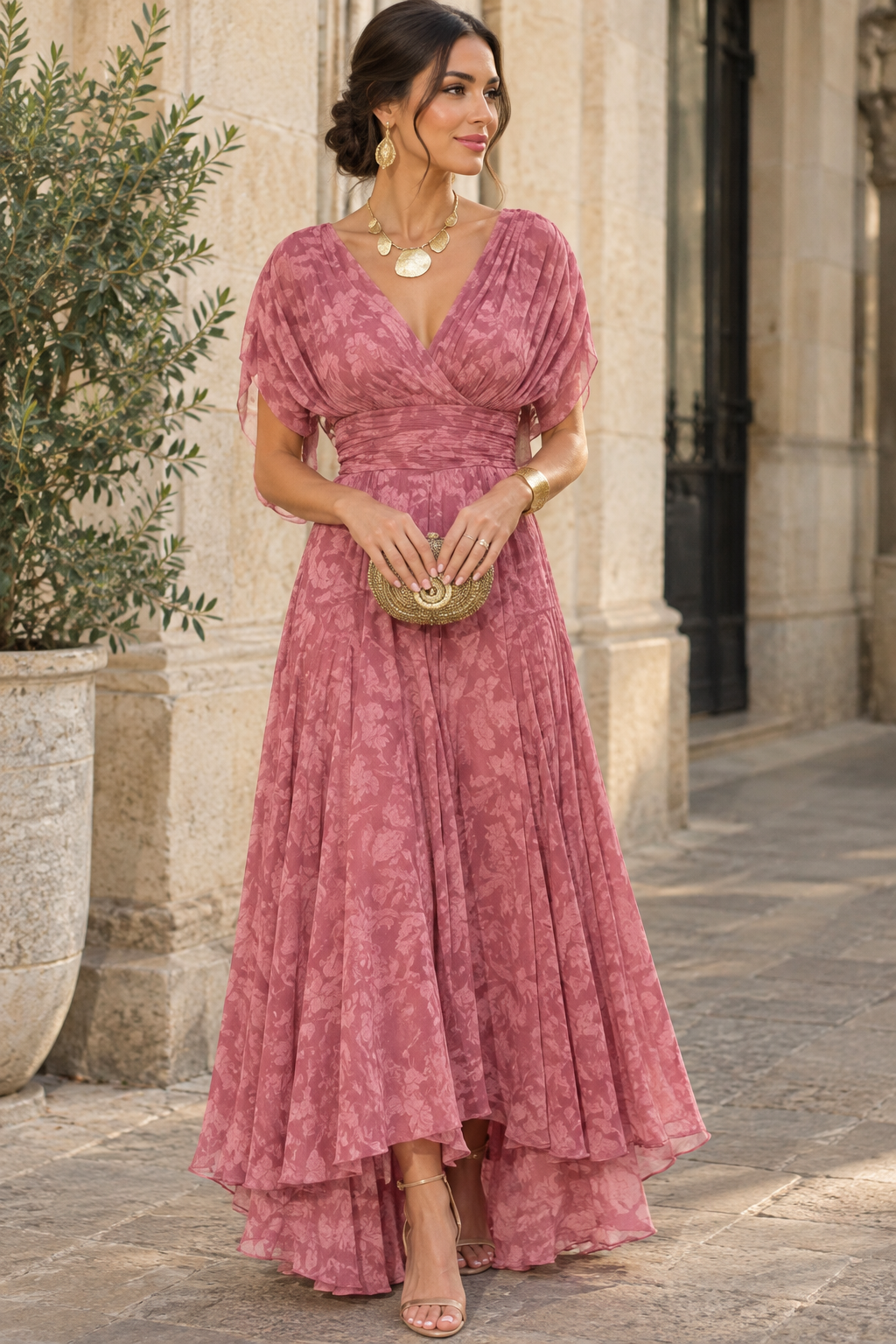 Vestido largo Masarova con detalle drapeado en la cintura