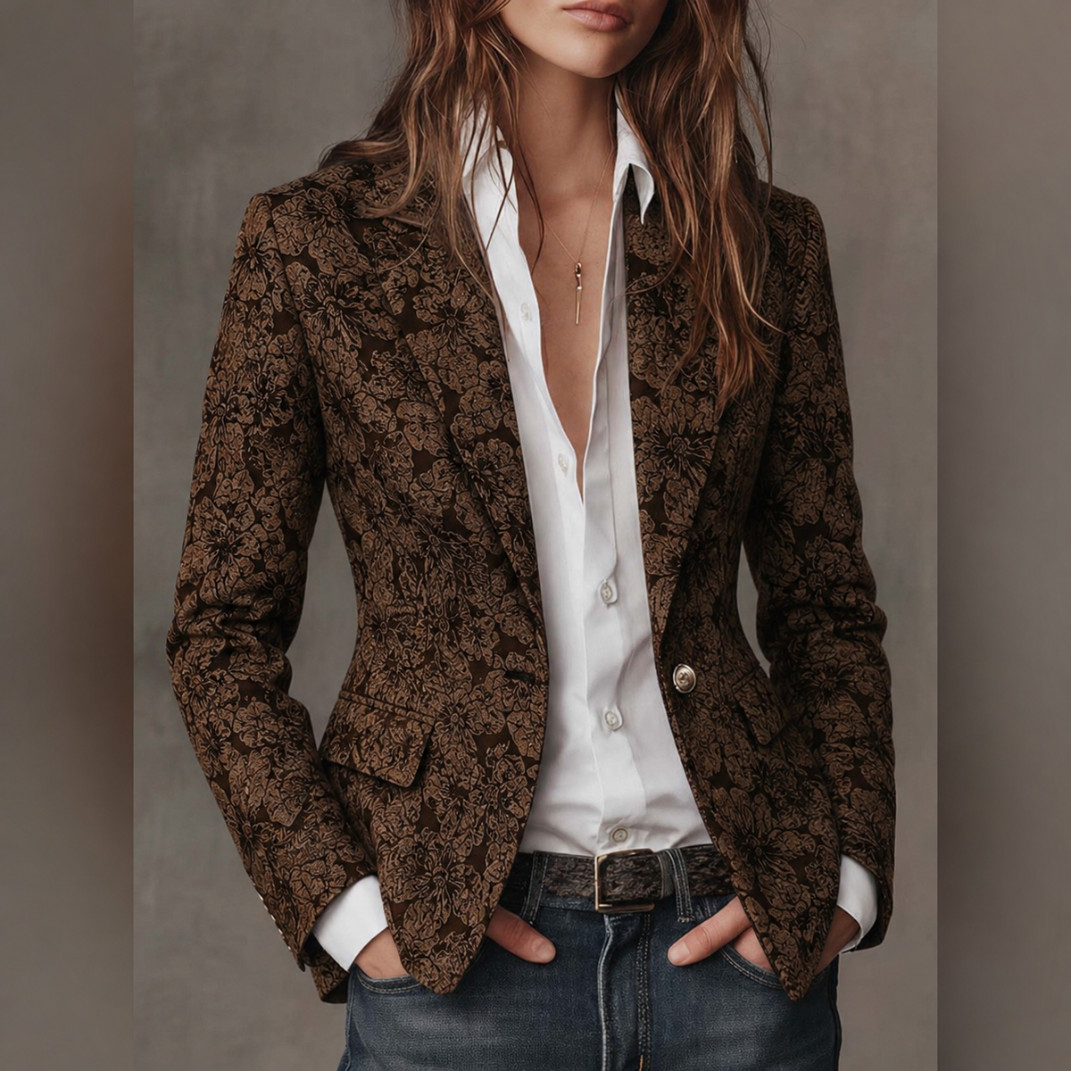Estela | Blazer entallado de jacquard con motivo de cachemira