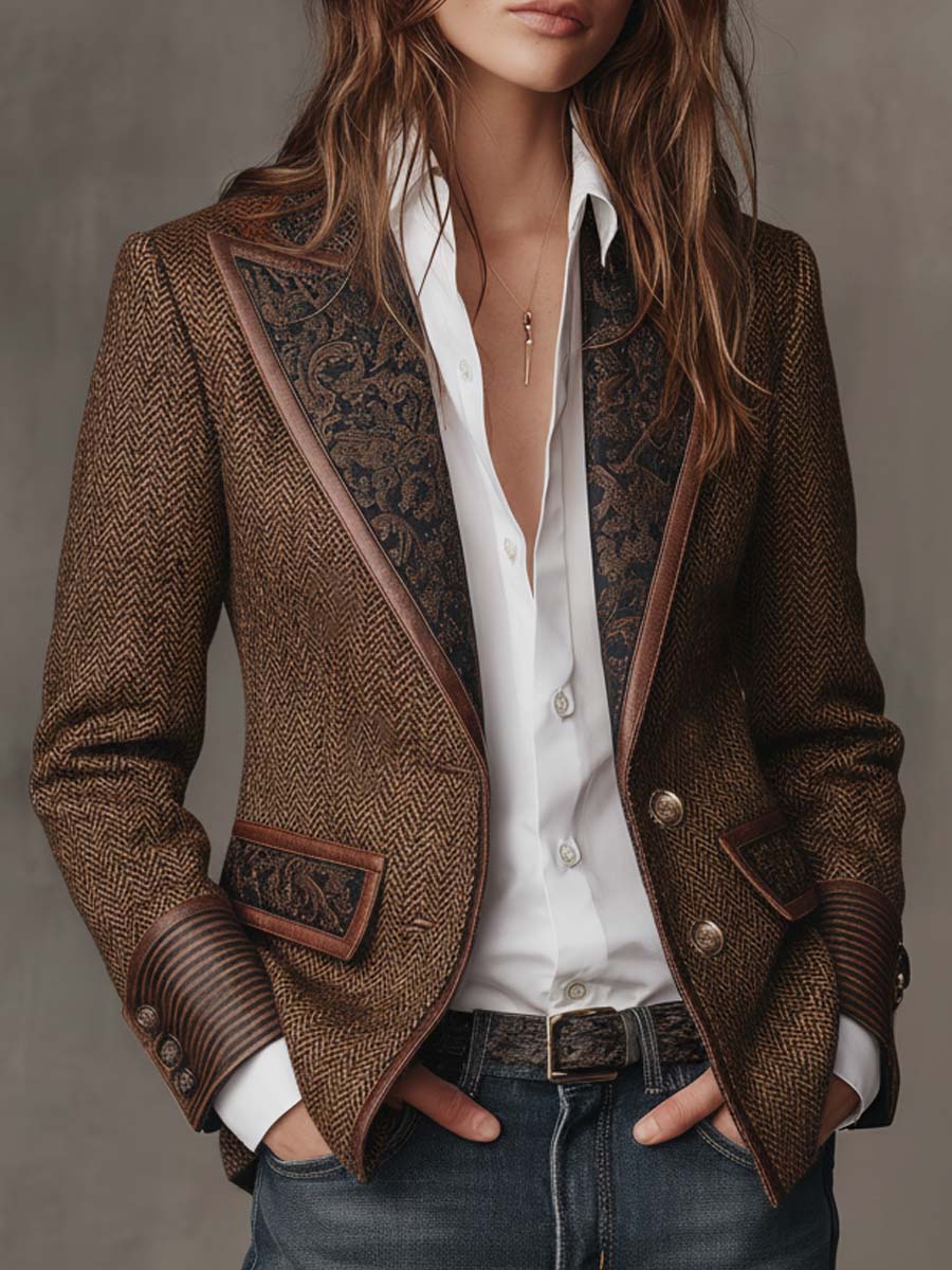 Gisela | Blazer con paneles estampados de espiga