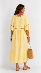 Hélène | Vestido Largo de Lino con Efecto Vientre Plano