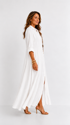 Céline | Vestido Maxi Negro Holgado con Botones