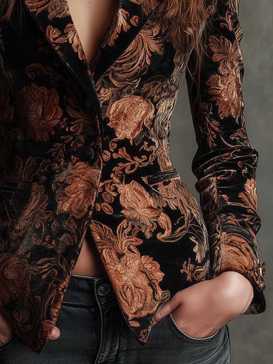 Berta | Blazer de sastre con flores en negro y bronce