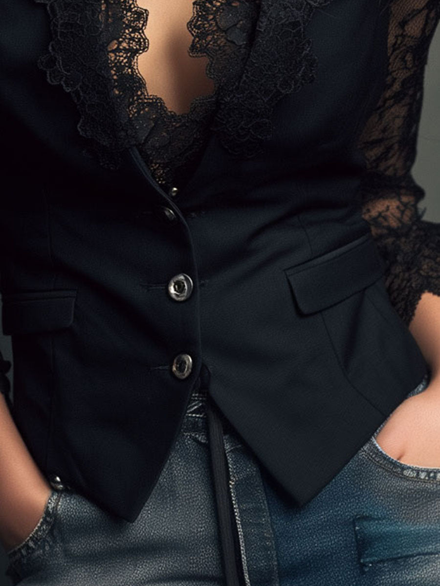 Noemí | Top estilo blazer con mangas semitransparentes