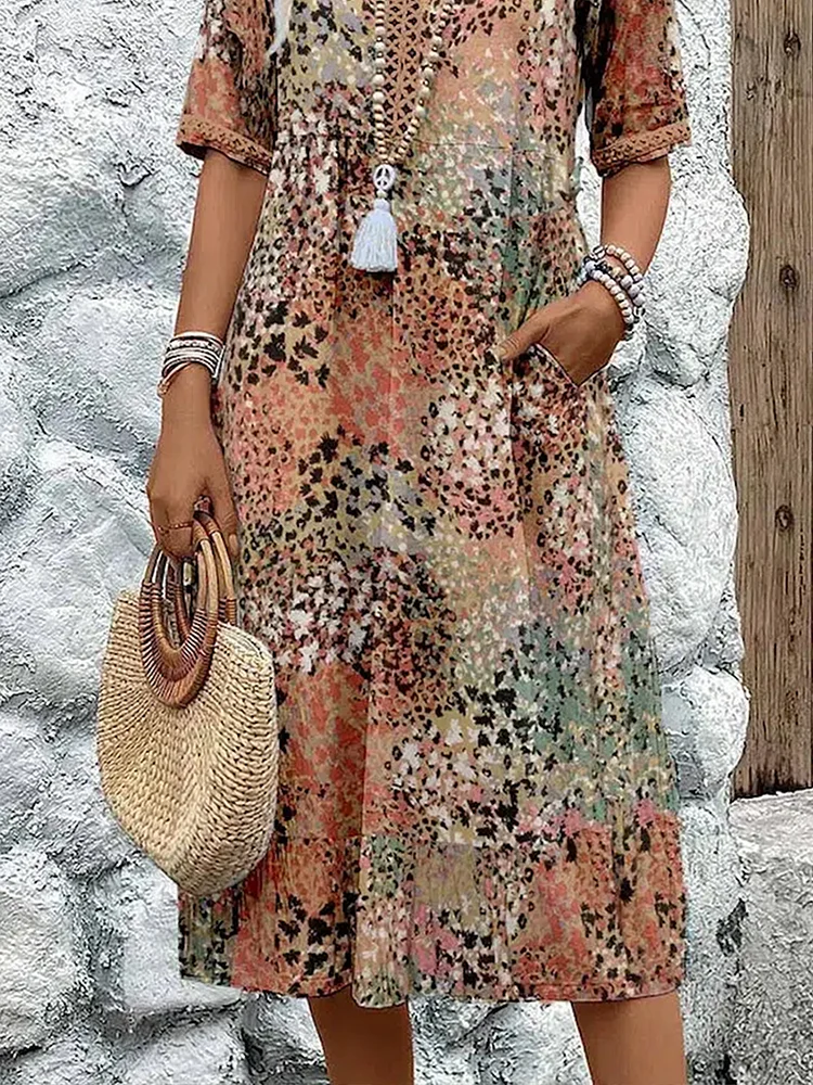 Susana | Vestido midi estampado con bolsillos