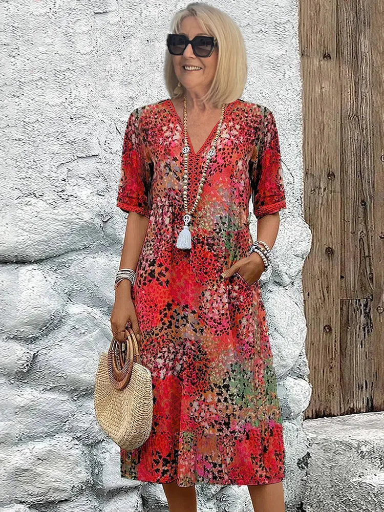 Susana | Vestido midi estampado con bolsillos