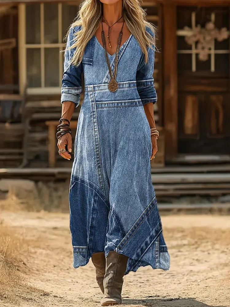 Alejandra | Vestido largo efecto denim