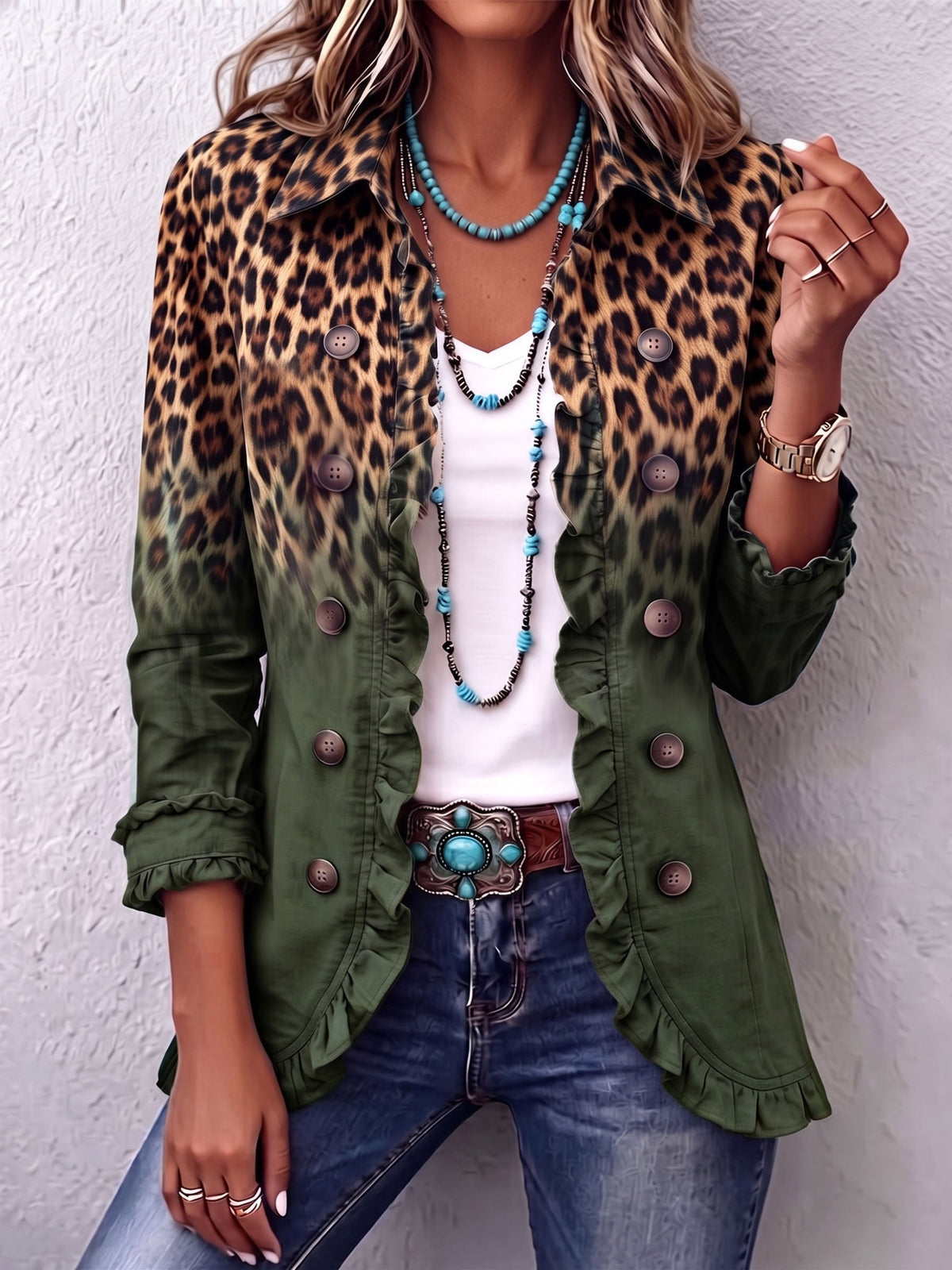 Casandra | Blazer de leopardo degradado con volantes